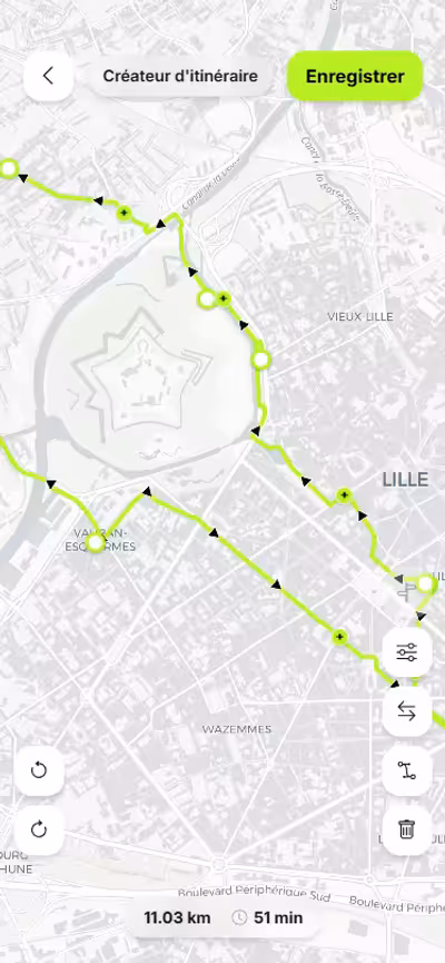 Išsaugotas maršrutas su nuotoliu ir trukme